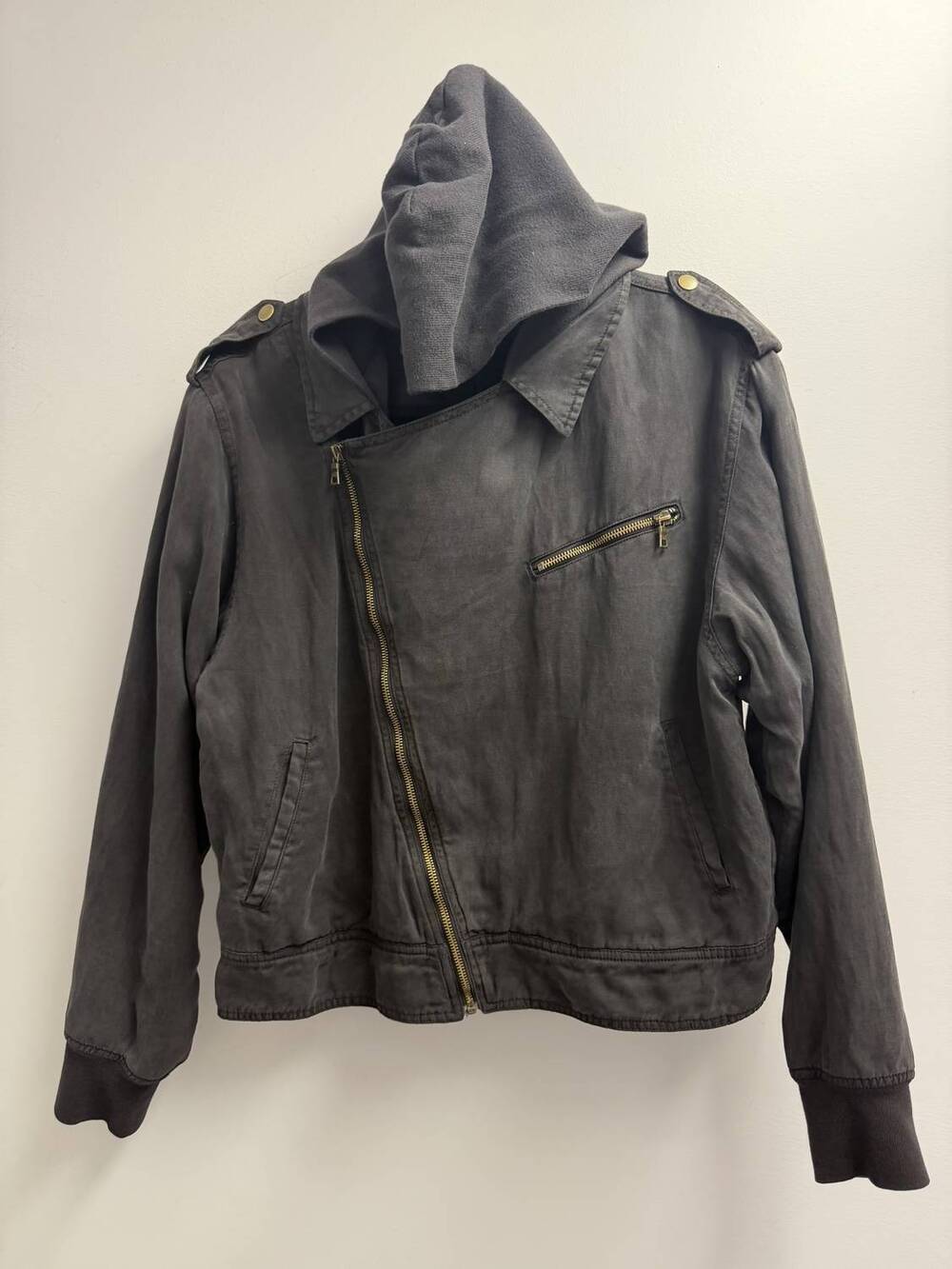 NEW MONROW women's hooded moto jacket in black